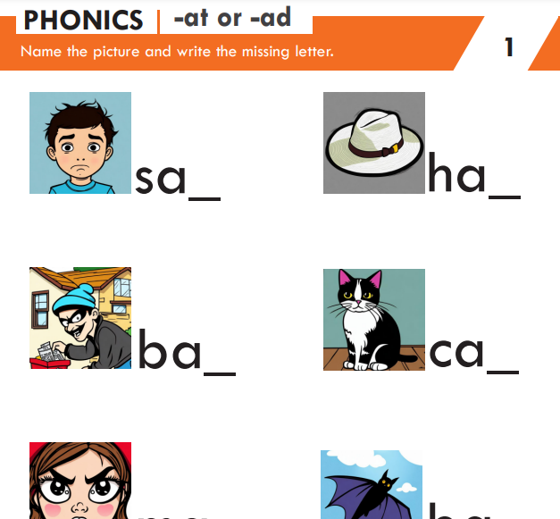 Mastering -at and -ad Words: Missing Letter Worksheet Free Download